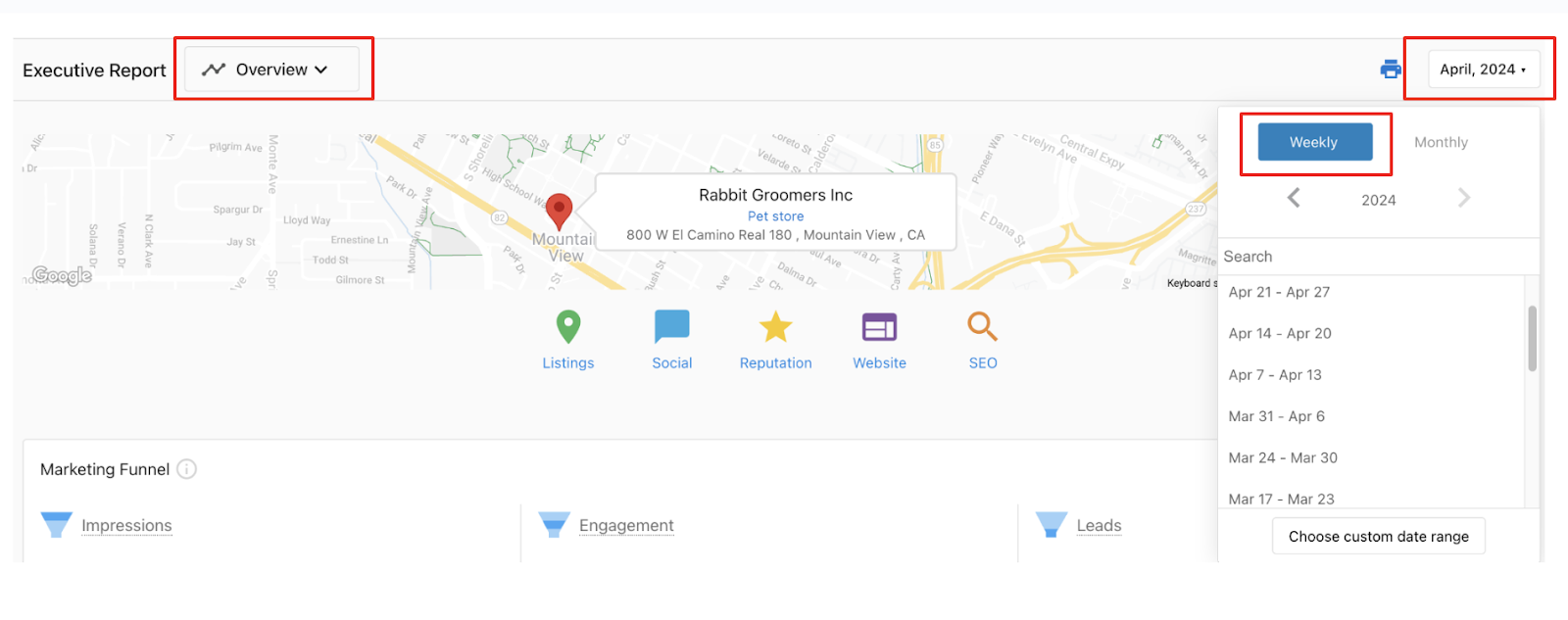 Executive Report interface