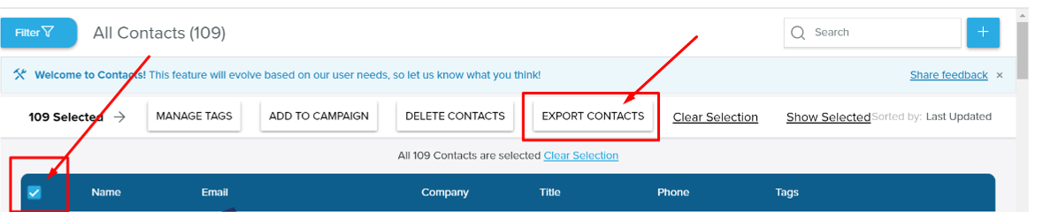 Exporting contacts step 1