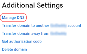 GoDaddy DNS Management page