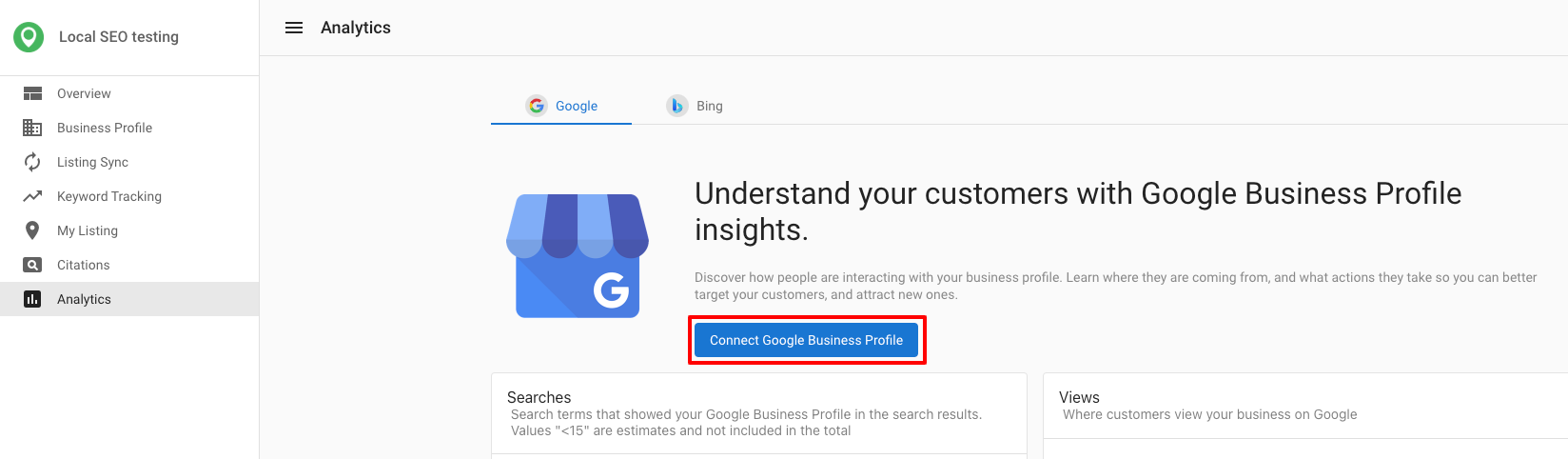 Google Business Profile connection screen