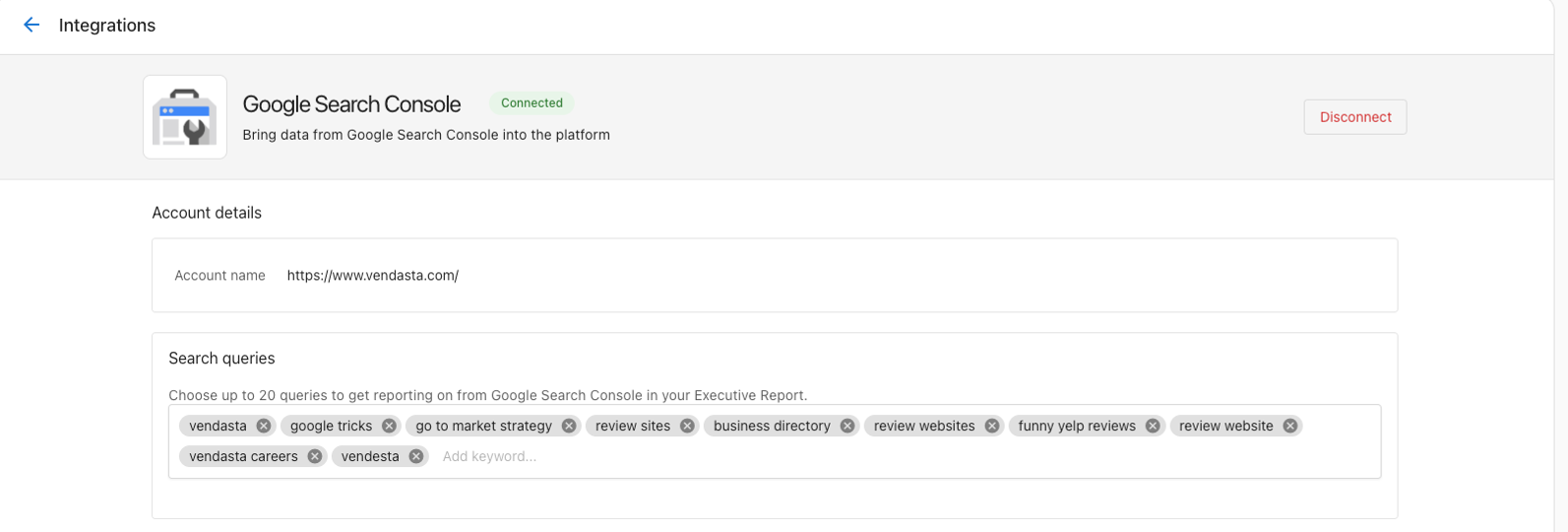 Google Search Console card