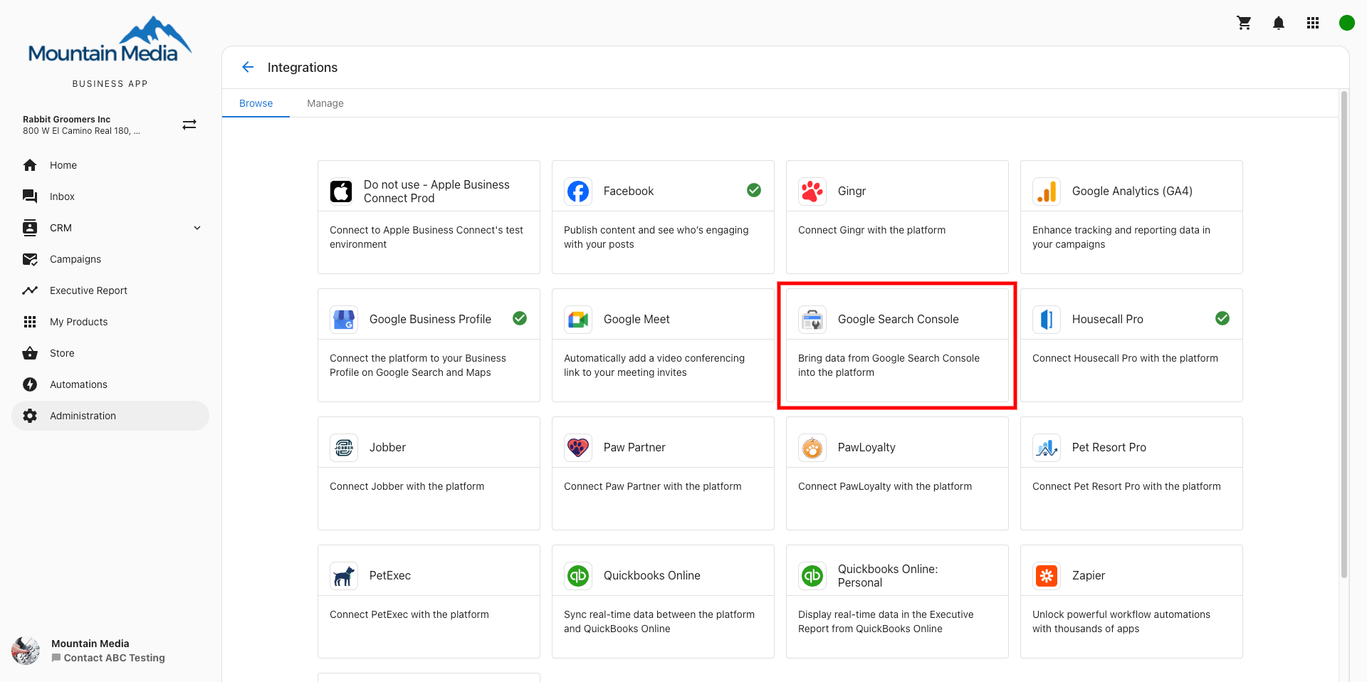 Connect Search Console to Business App