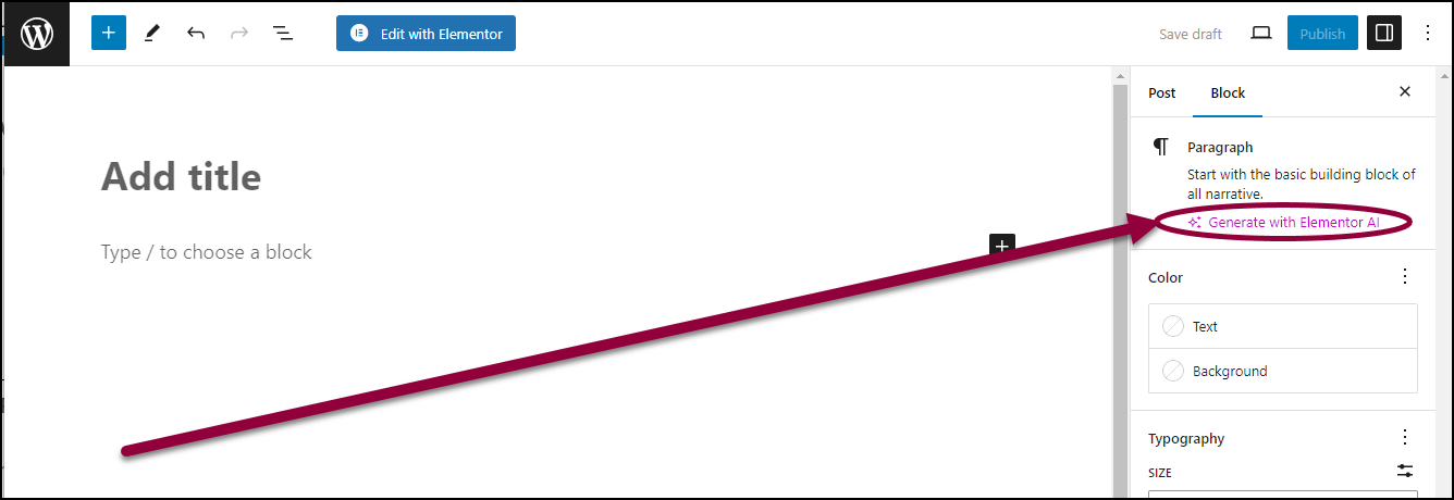Generate text in Gutenberg using Elementor AI
