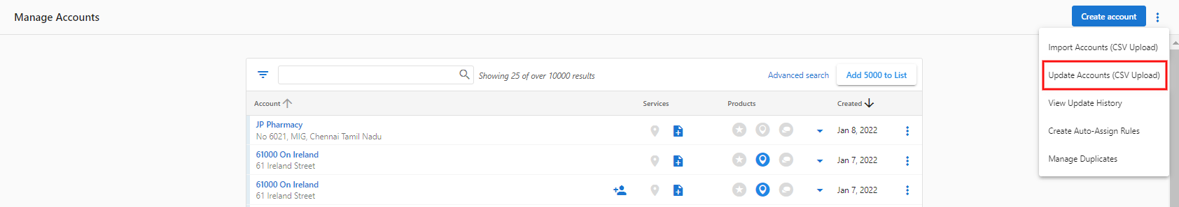 Select Update Accounts (CSV Upload)