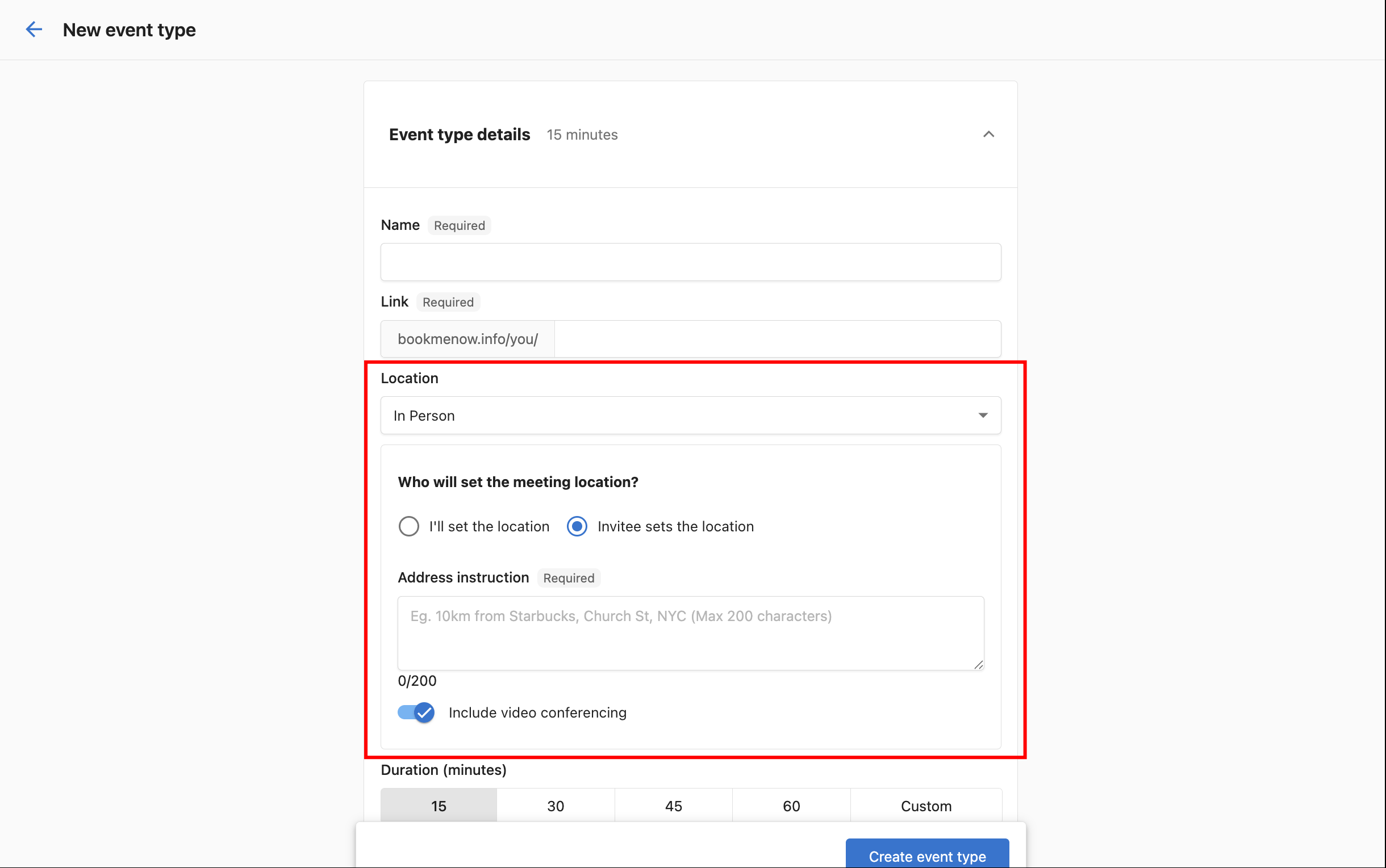 In Person — host sets the location