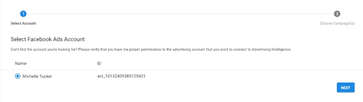 Screenshot showing the individual campaigns connection UI