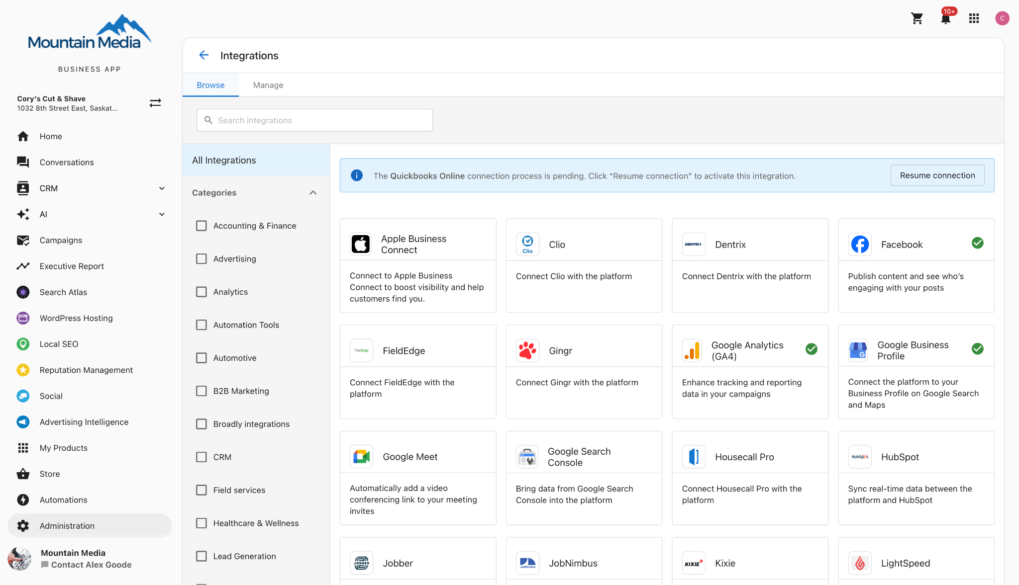 Apple Business Connect Integration Page