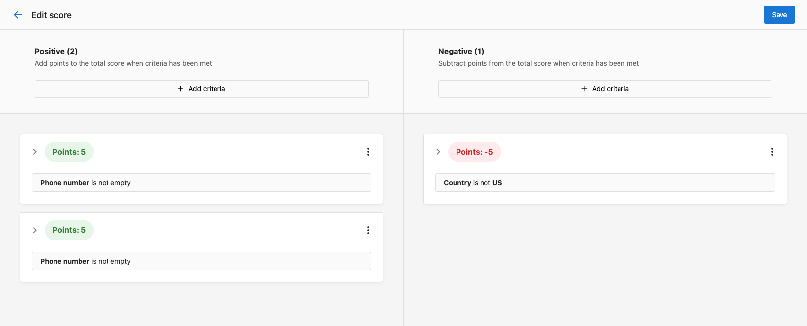 Lead scoring interface in the CRM