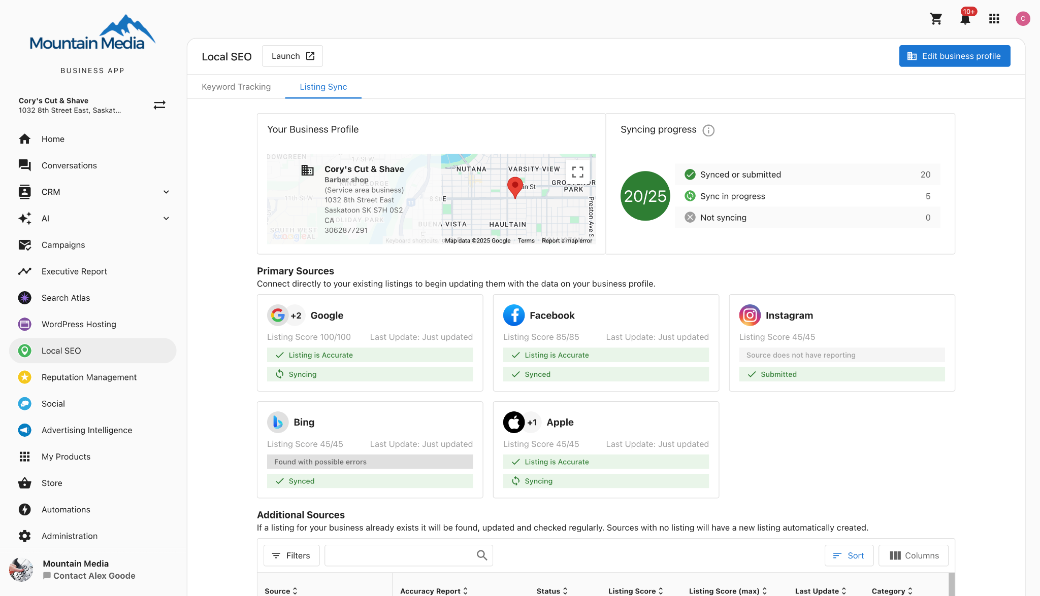 Local SEO Listing Sync Tab