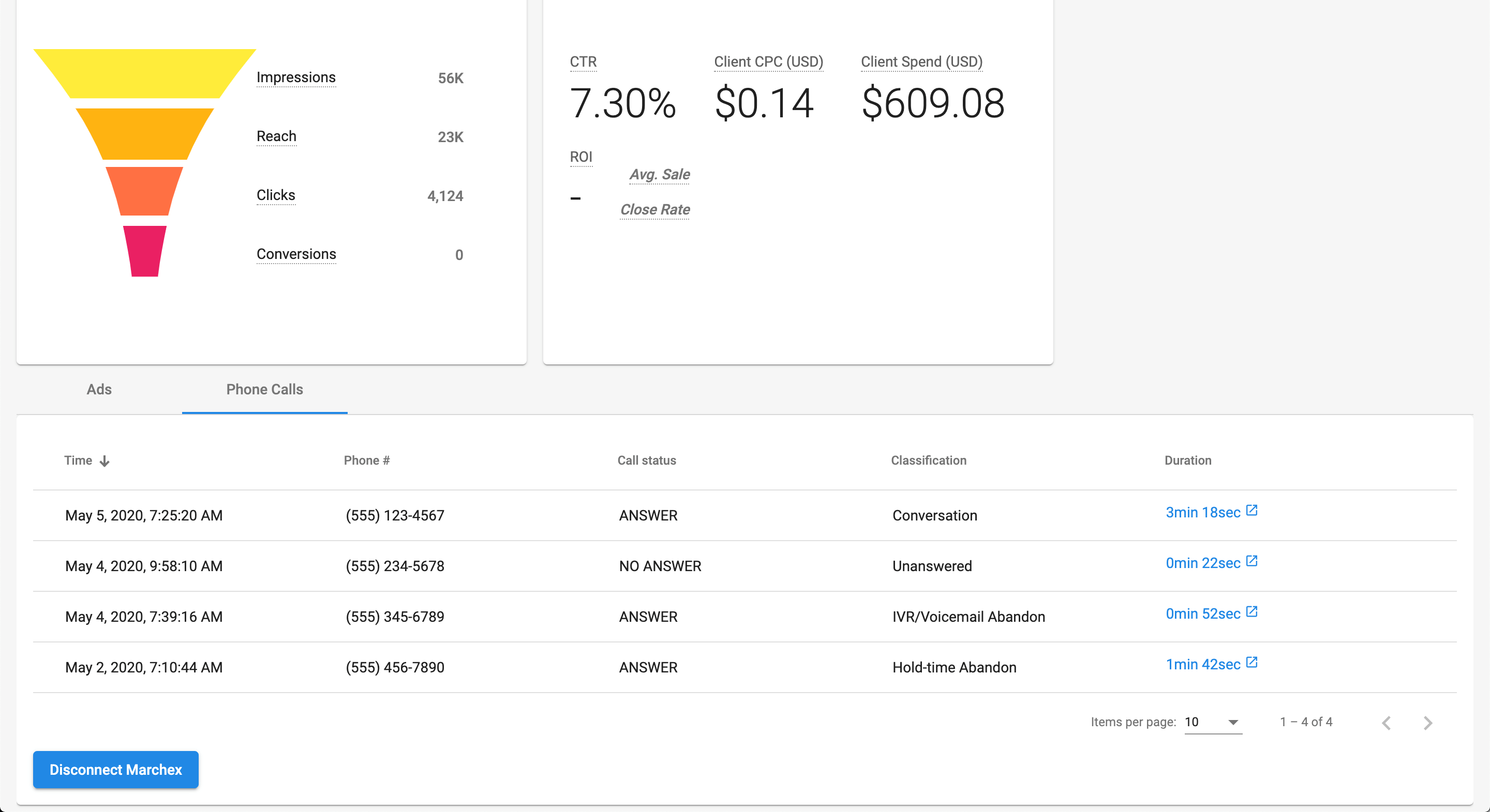 Marchex Call Tracking Interface