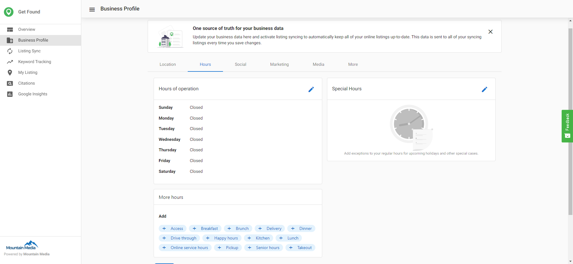 More Hours options within Hours tab