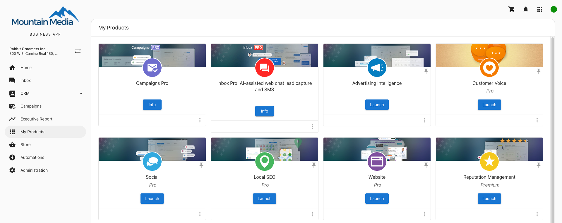 My Products page in Business App