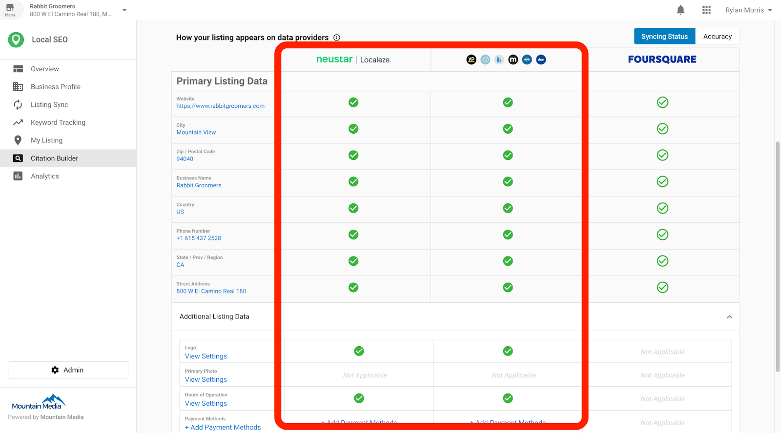 Neustar/Localeze data status