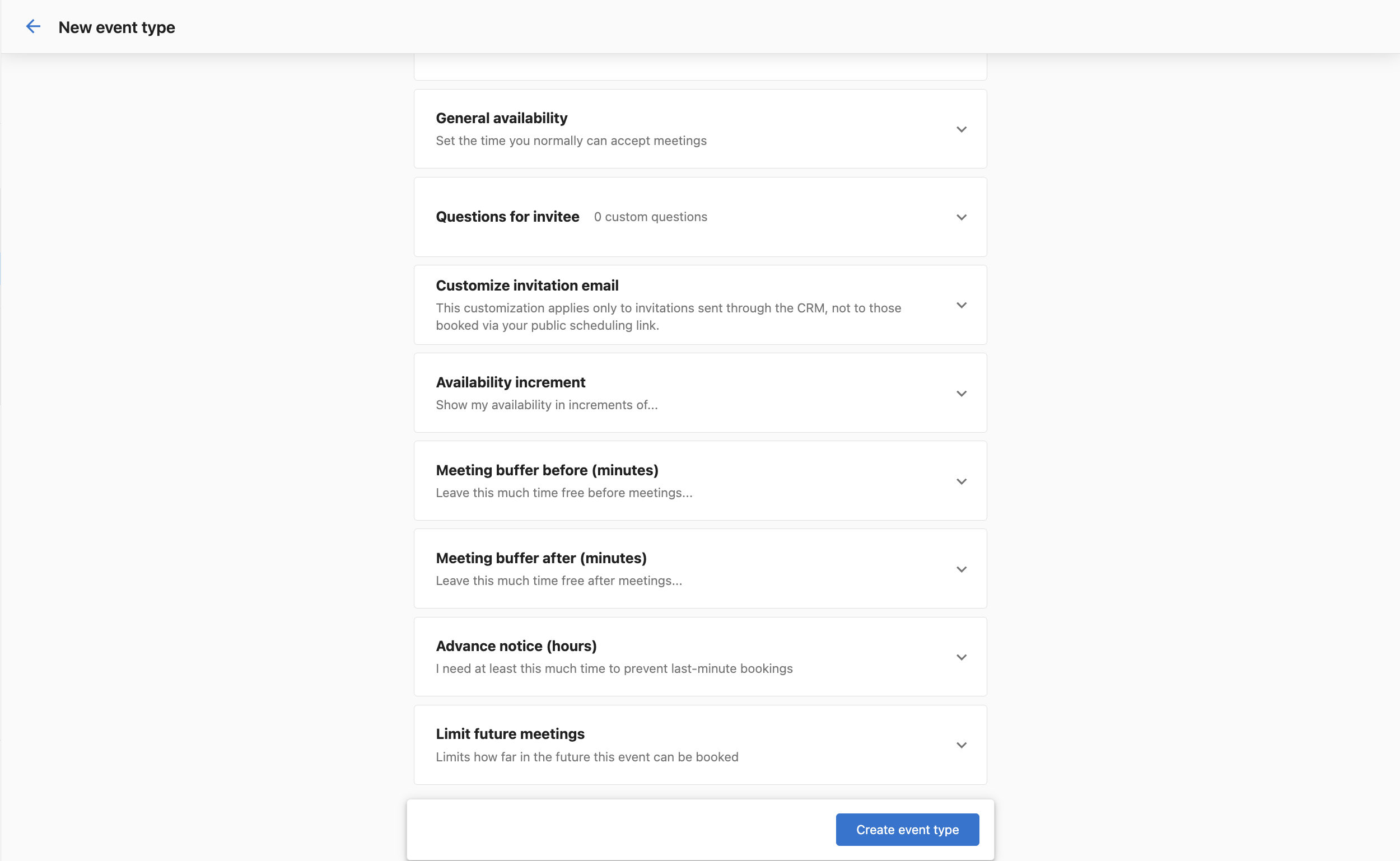 New event type options