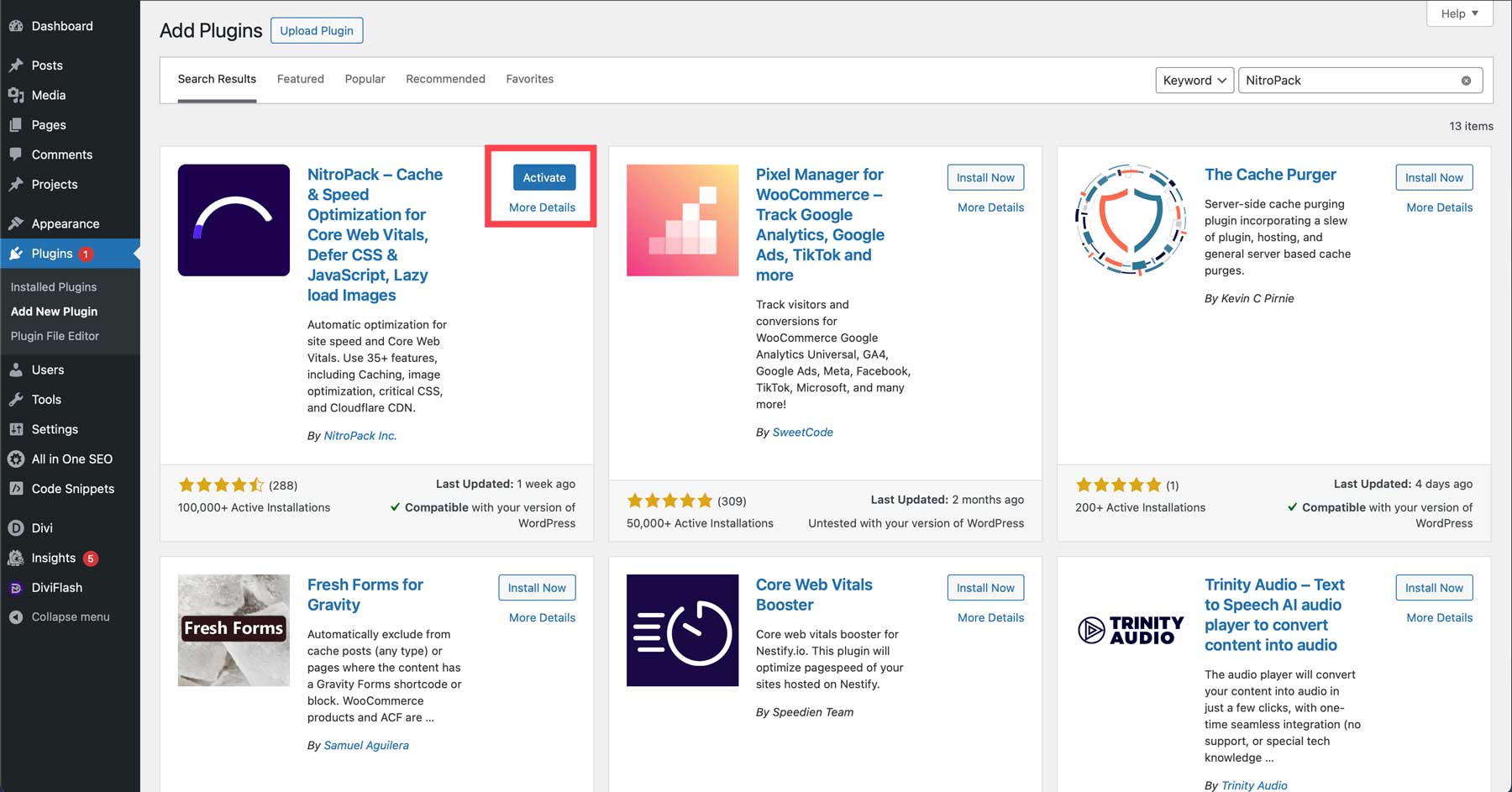 NitroPack search results in plugin directory