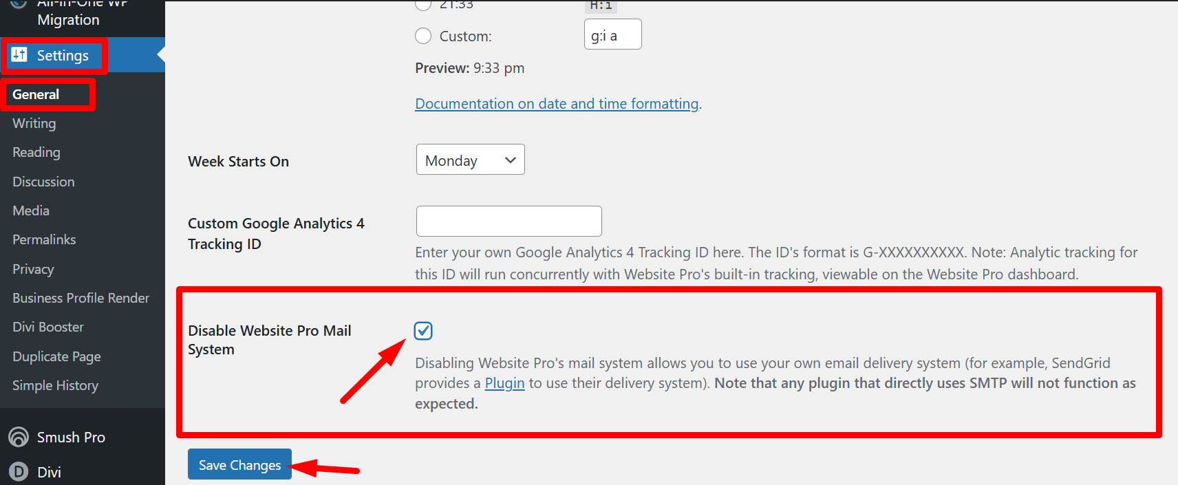 WordPress Hosting Mail System settings
