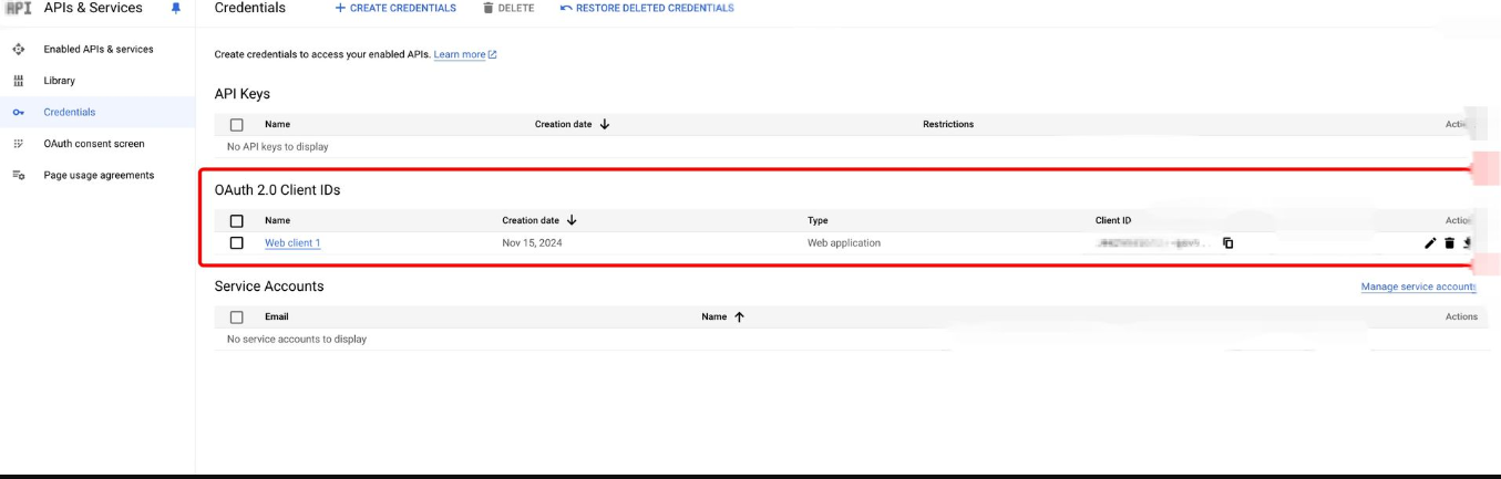 OAuth Client ID Created