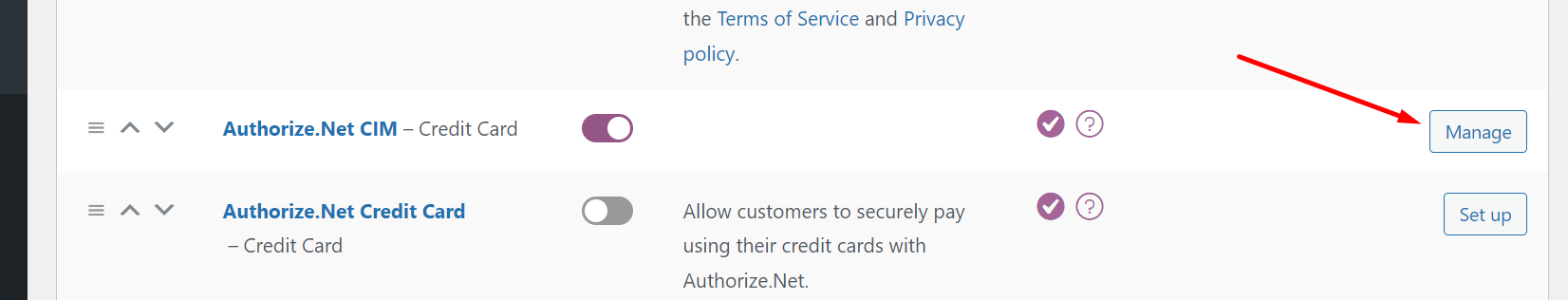 Payment method setup and configuration