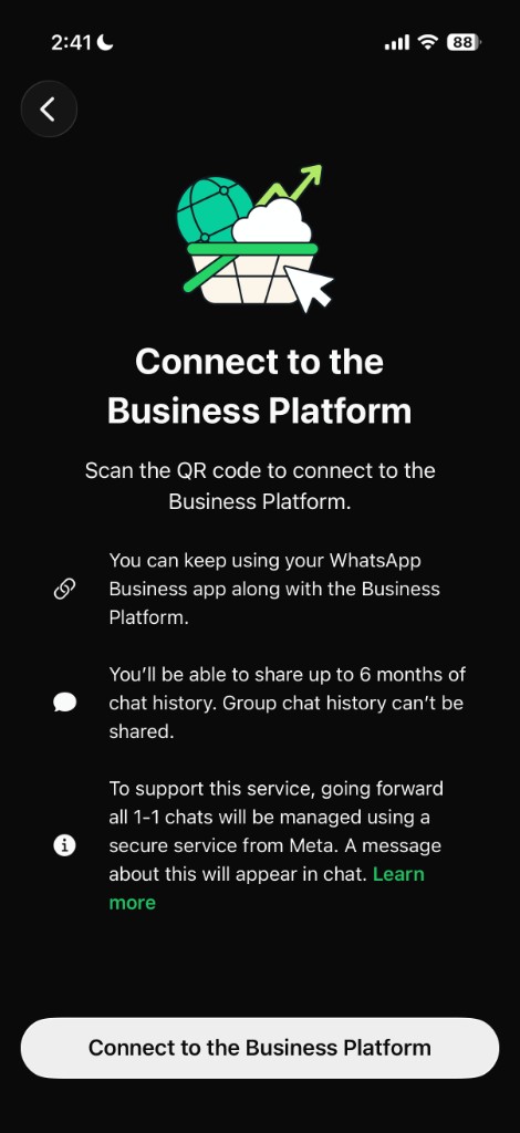 Connect to Business Platform screen