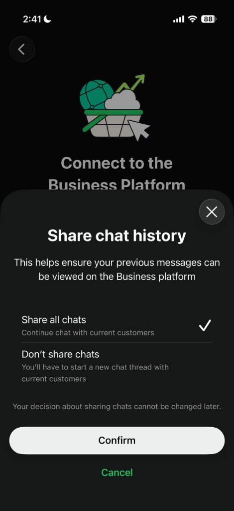 Share chat history options