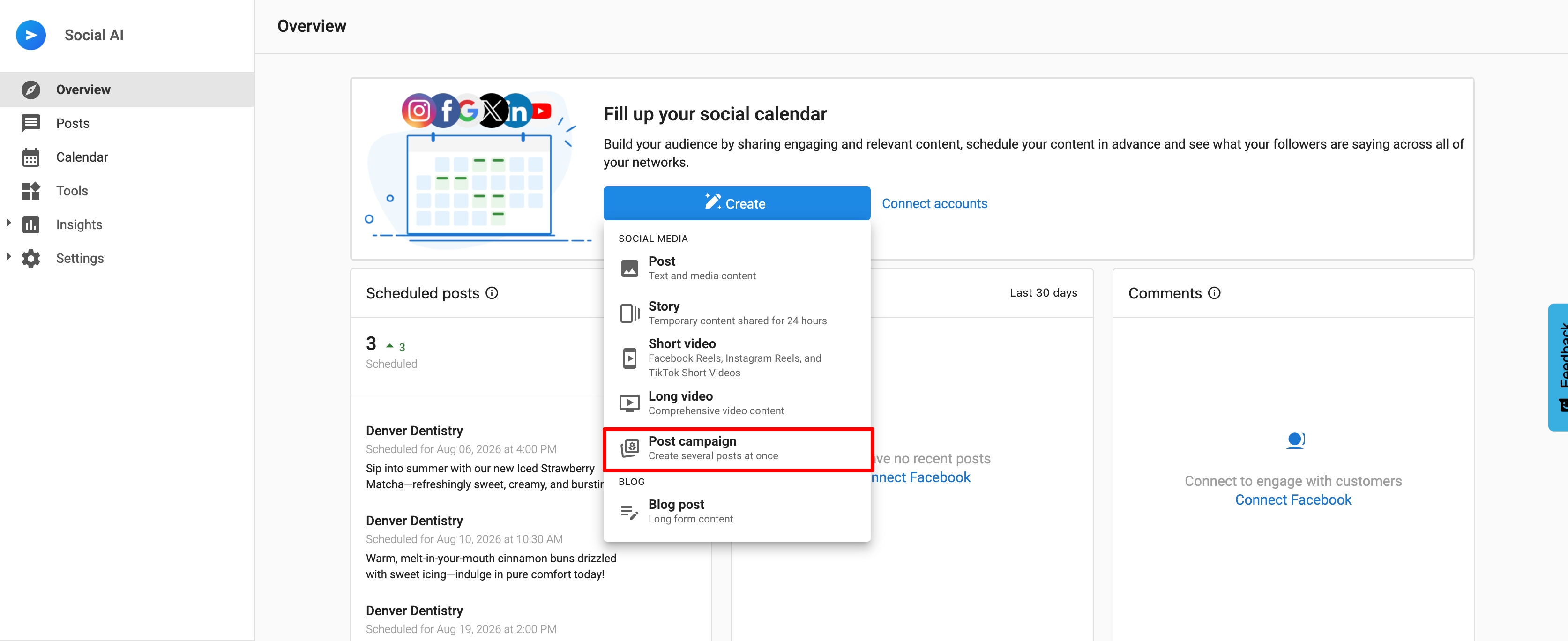 Post Campaign Workflow navigation screen