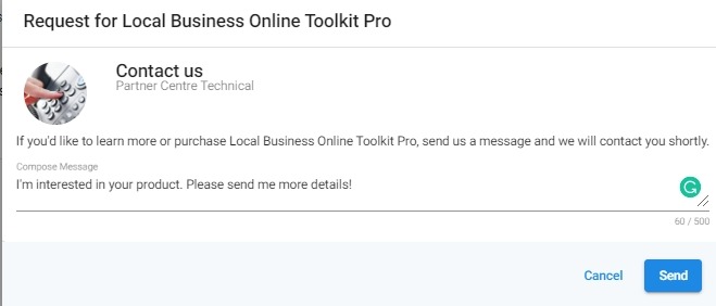 Purchase/contact sales window
