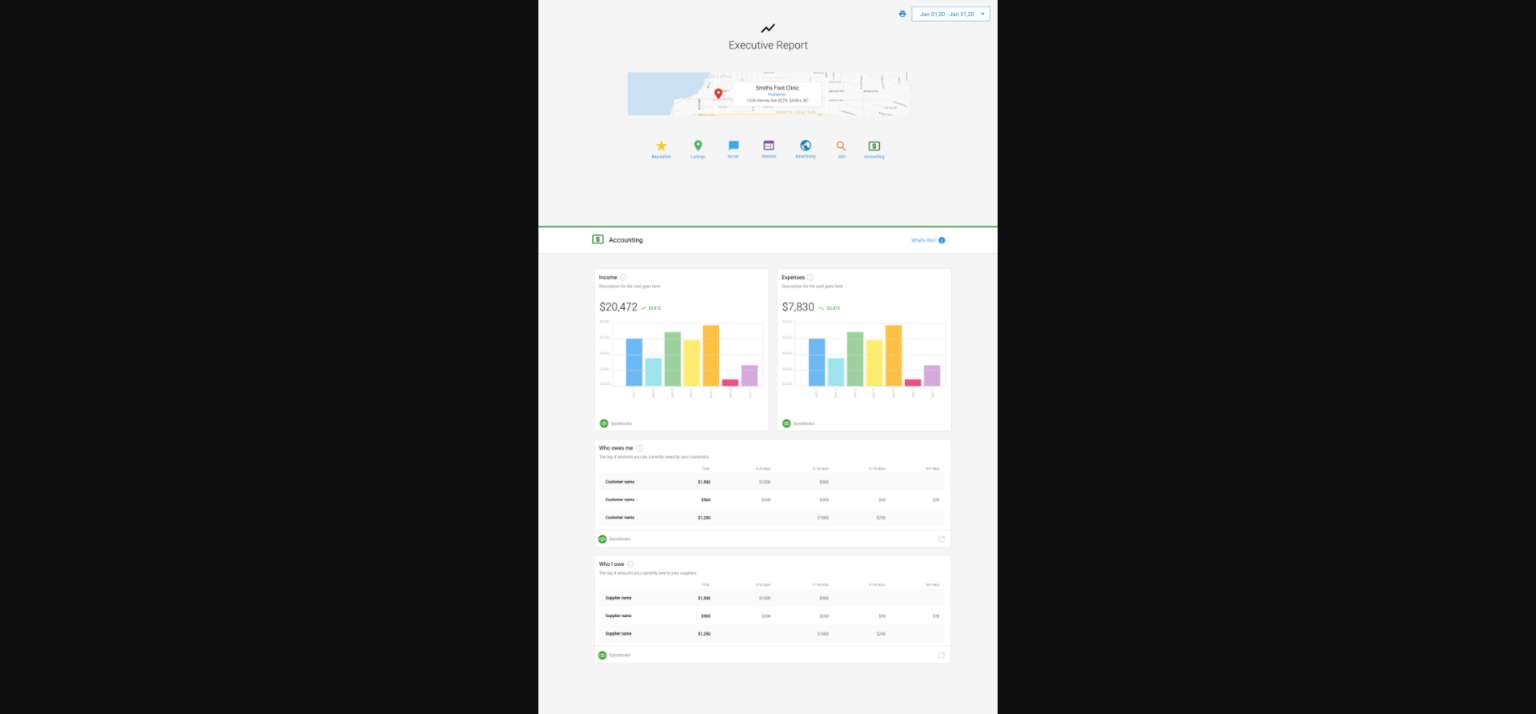 QuickBooks data in Executive Report