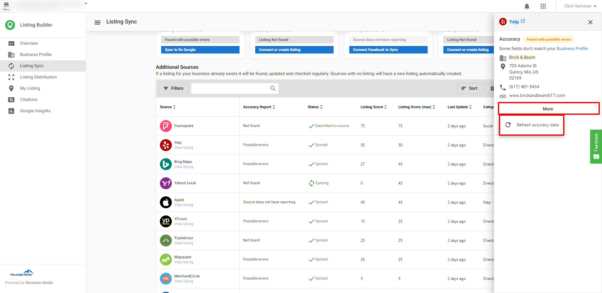 Refresh Listing button