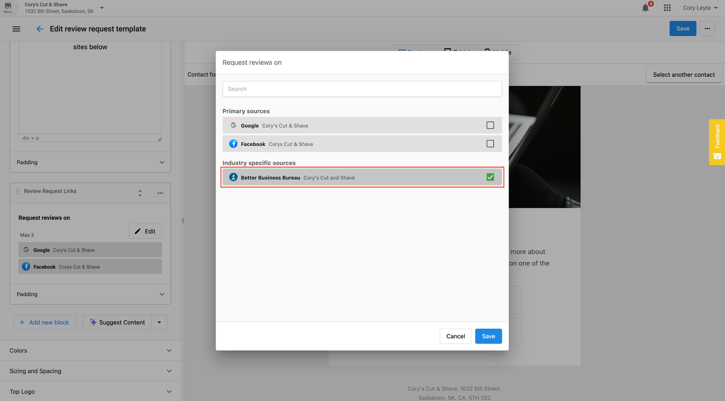 Review Request Links UI