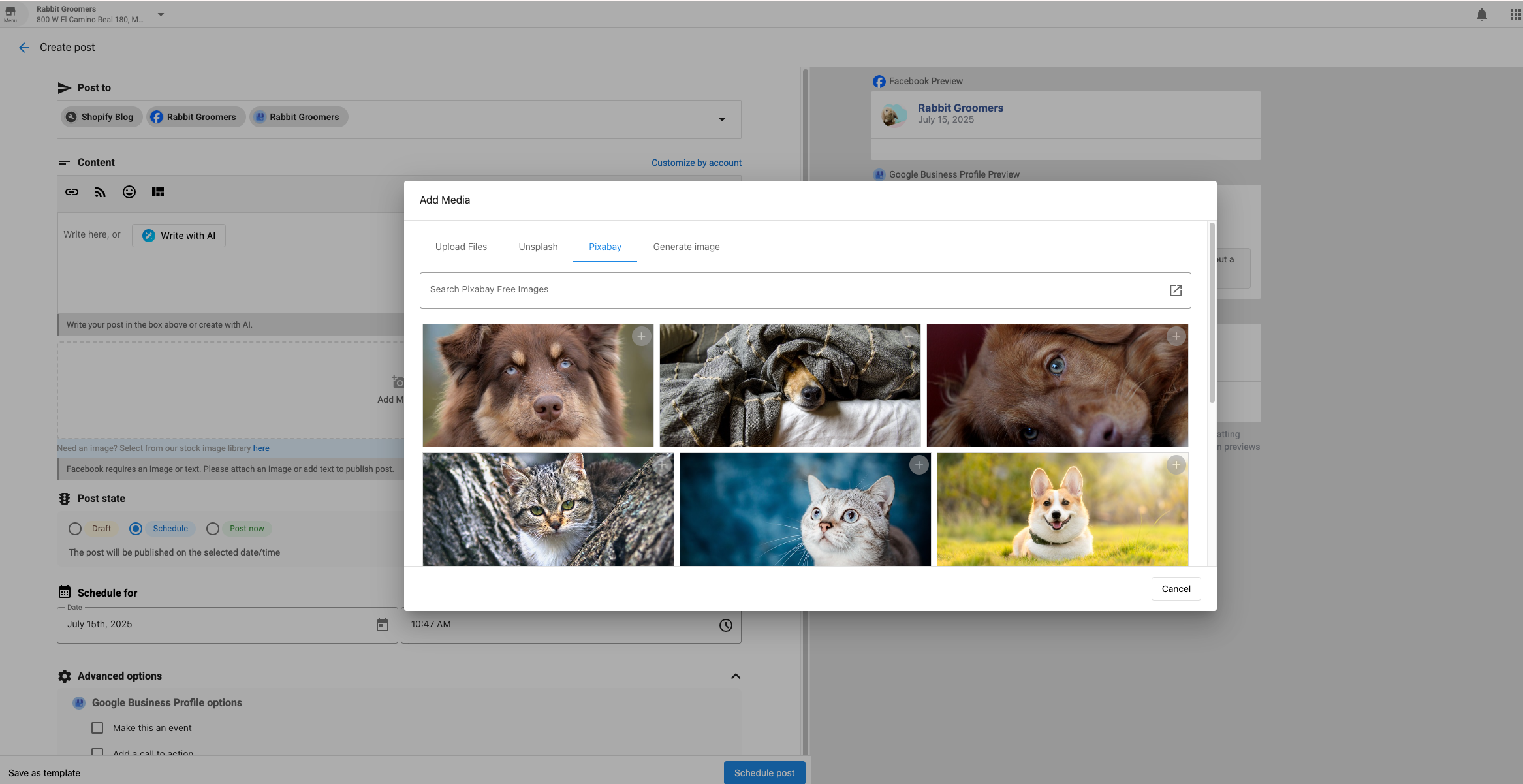 Adding Pixabay images in Social AI