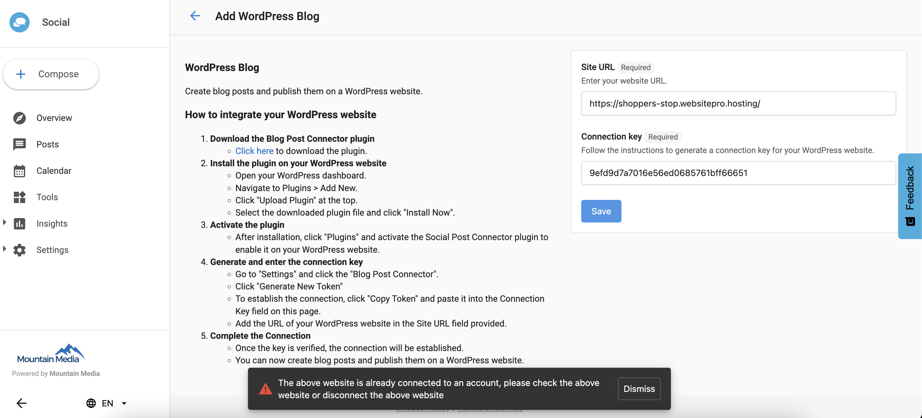 Same WordPress website connection