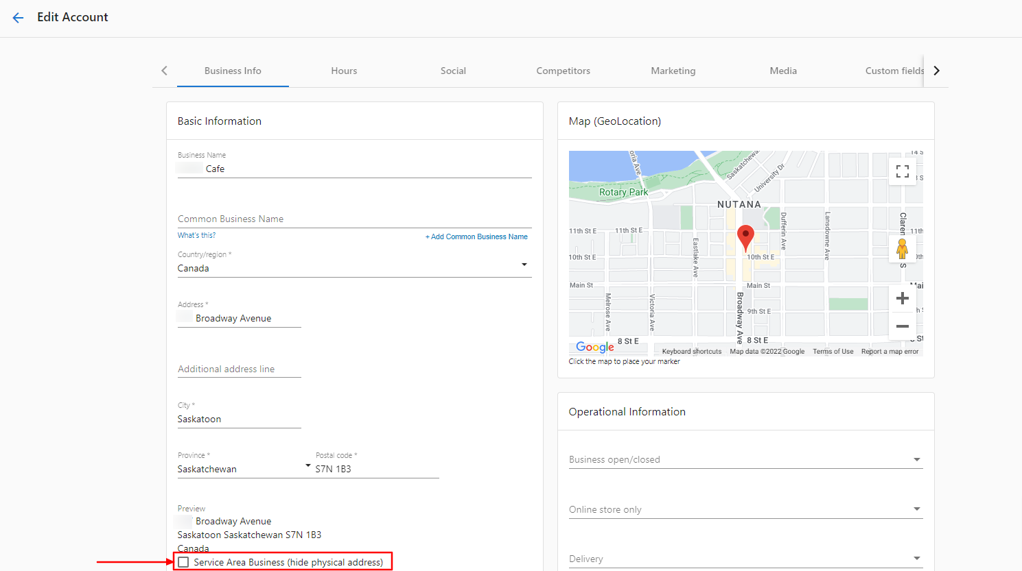 Service area business listings