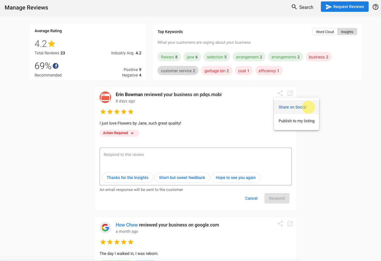 Share review button in Reputation AI