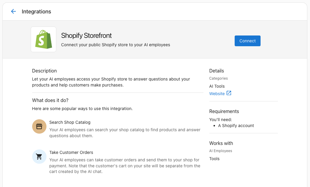 Shopfiy Storefront Integration
