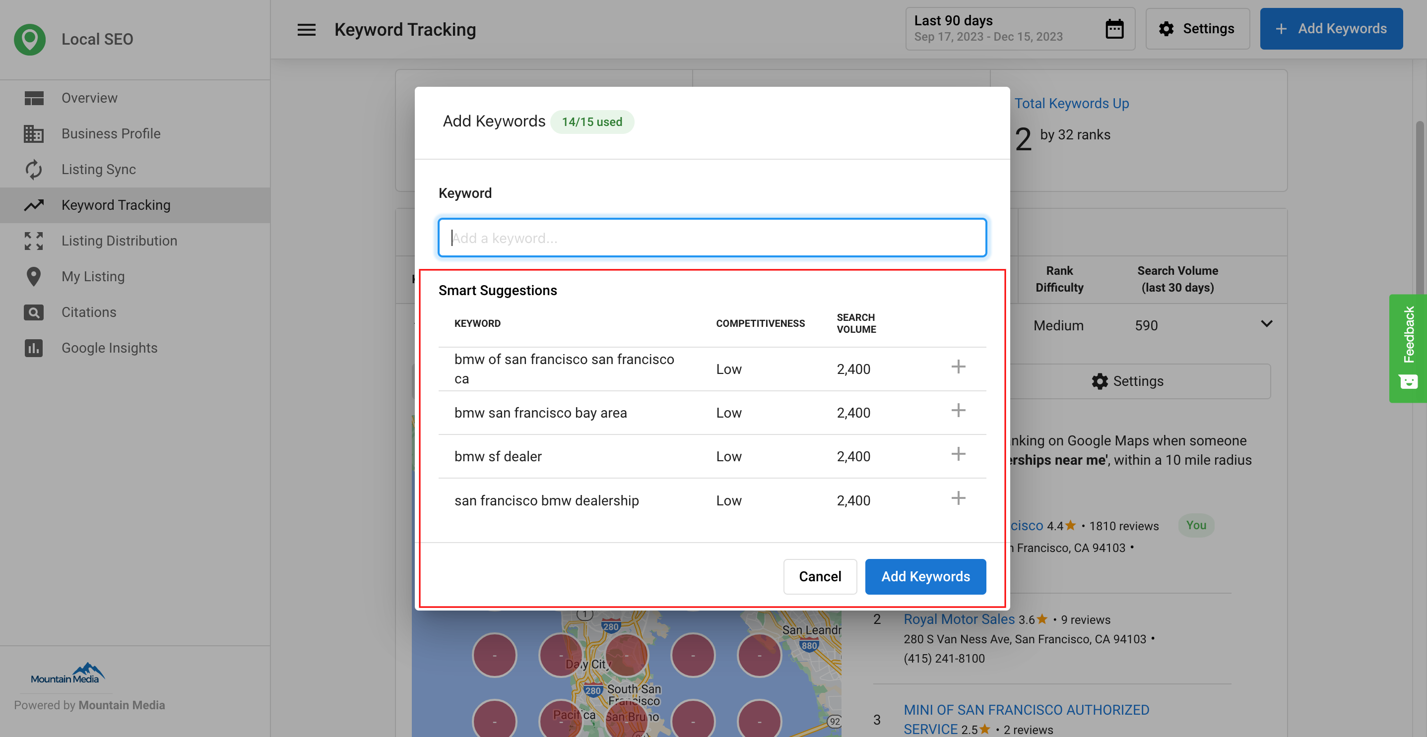 SMART Keyword Suggestions interface