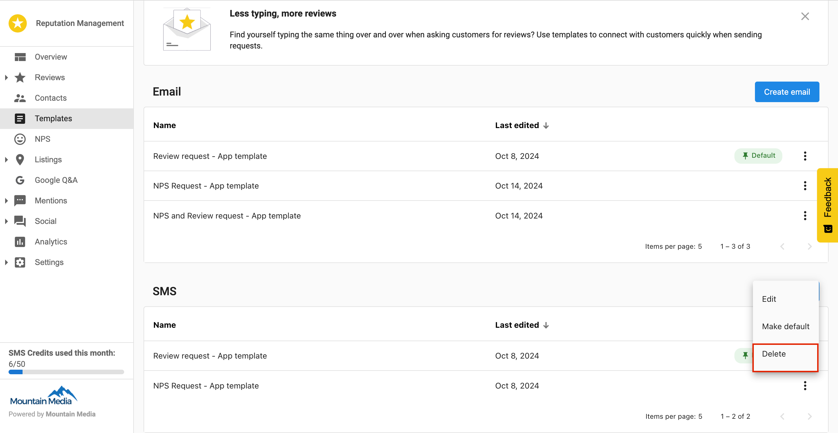 Delete confirmation popup