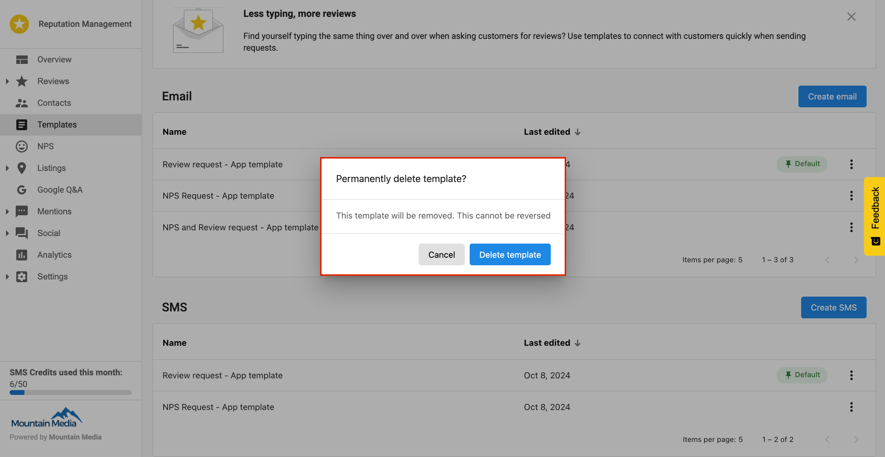 Delete and cancel options