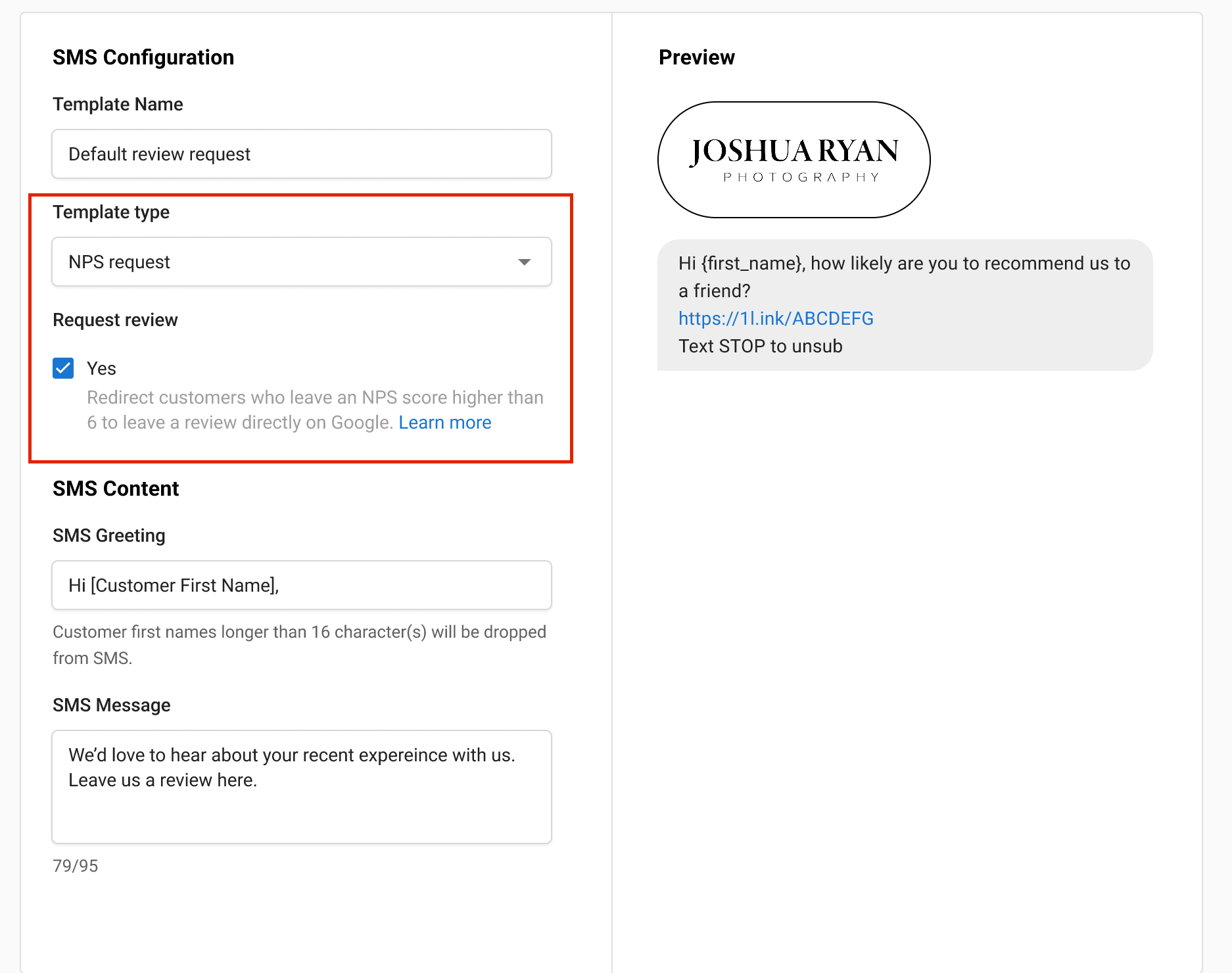 NPS request template