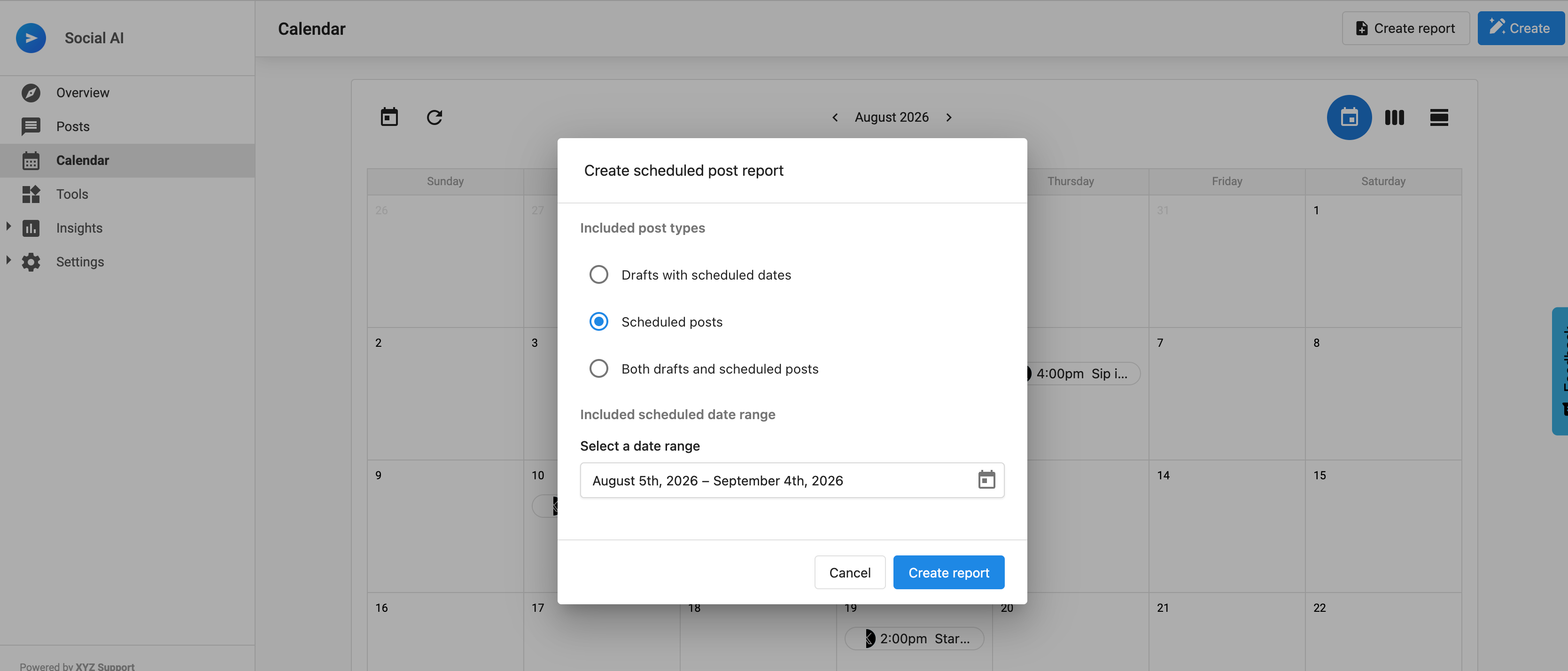 Creating a report in Social AI