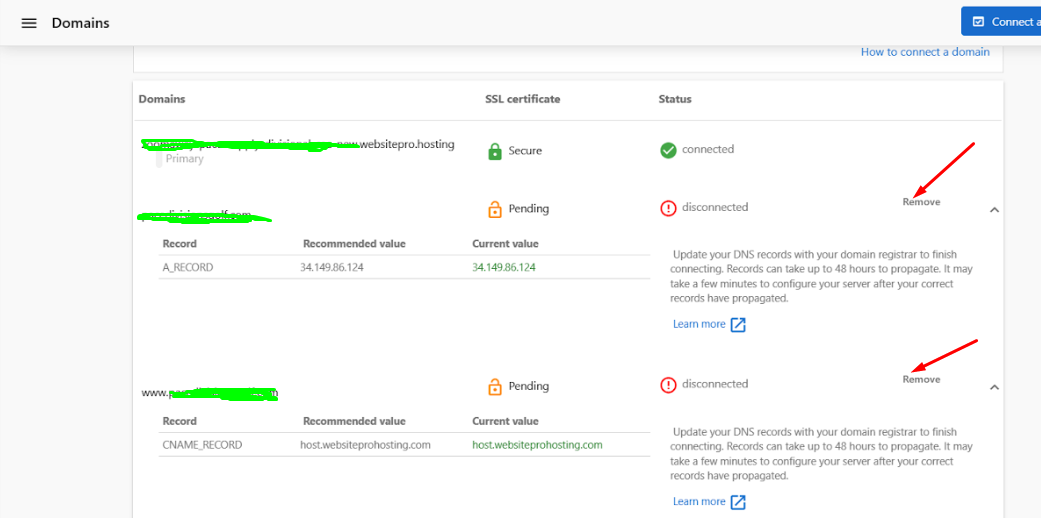 Reconnect domain to restart SSL generation