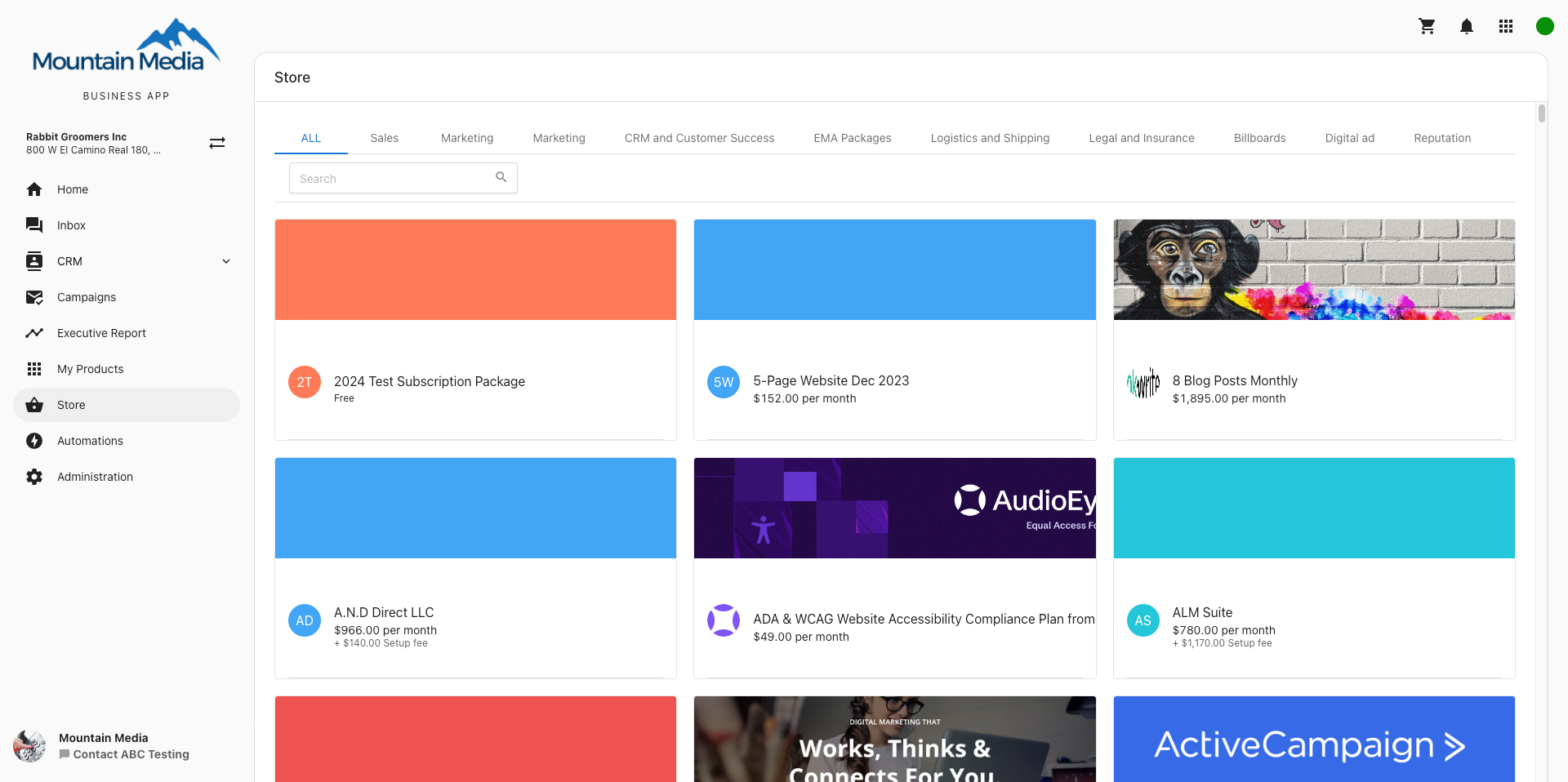 Store tab in Business App