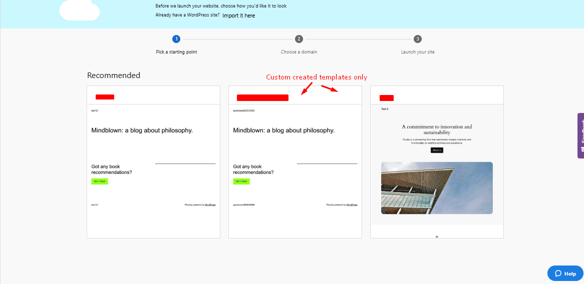 Templates list without pre-built templates