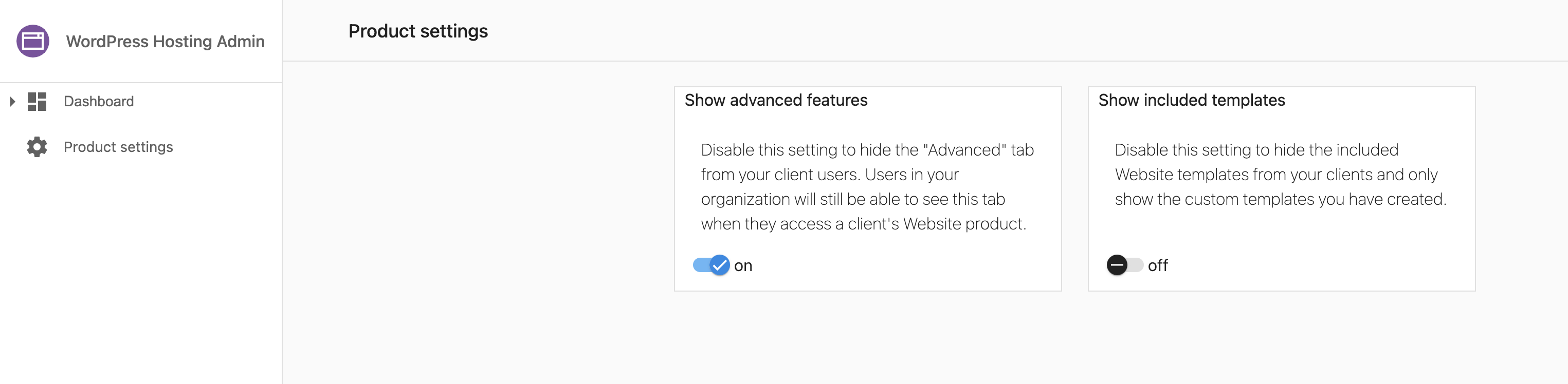 Show Included Templates disabled - templates hidden