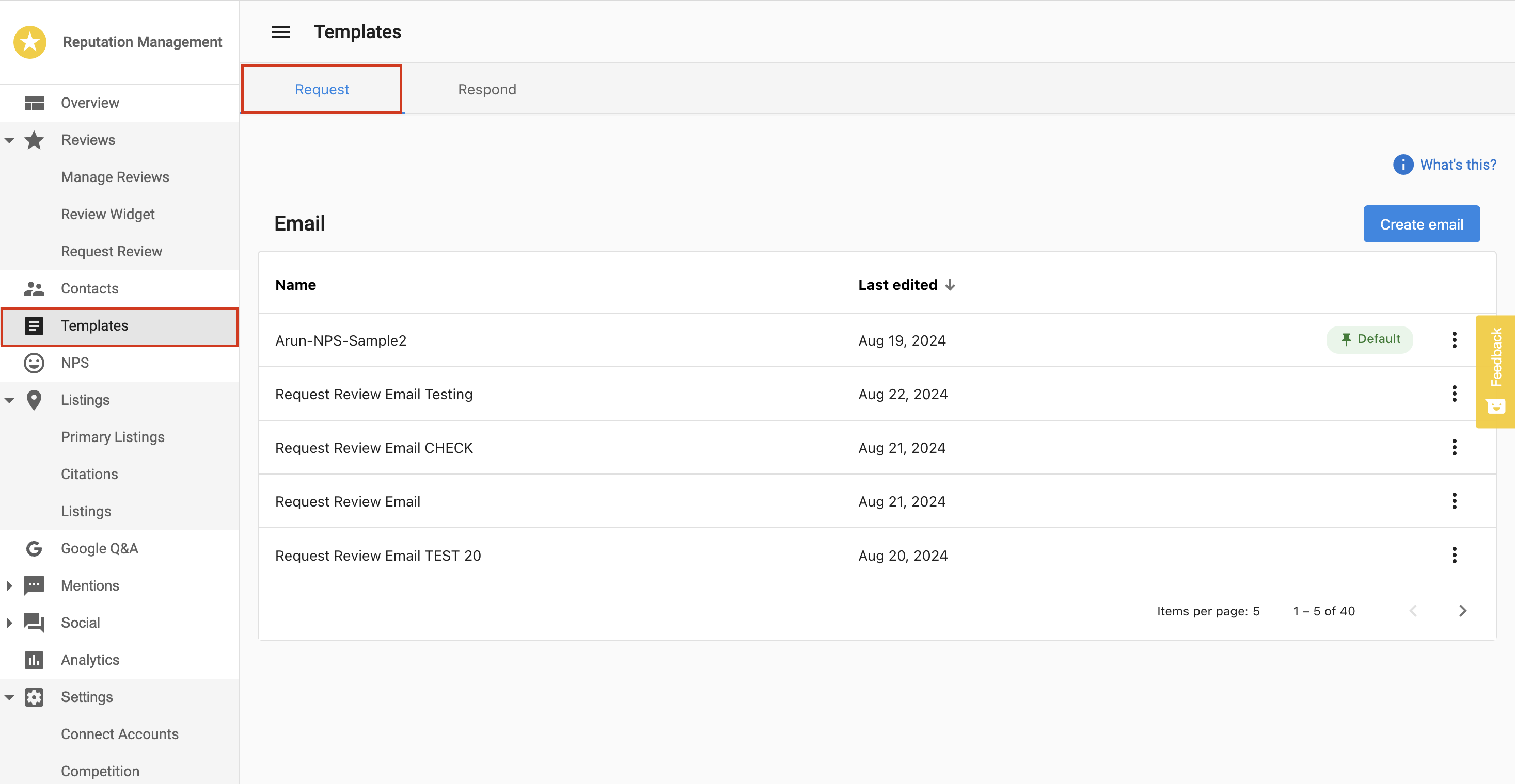 Templates Request Tab