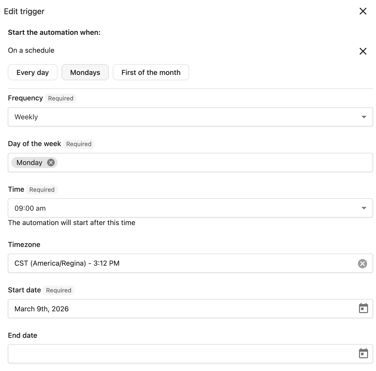 On a schedule trigger configuration
