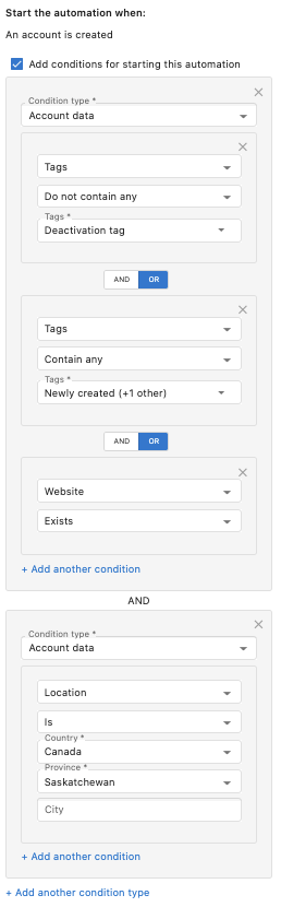 Trigger conditions example