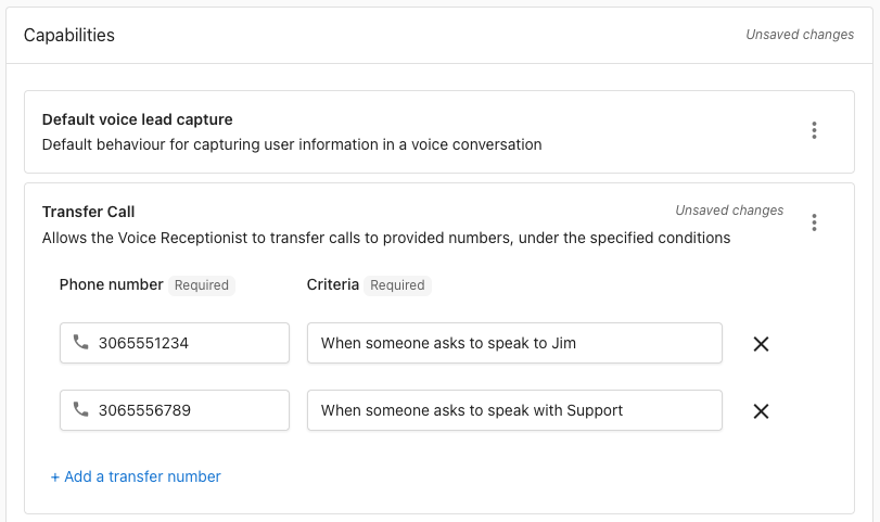 Transfer Call capability