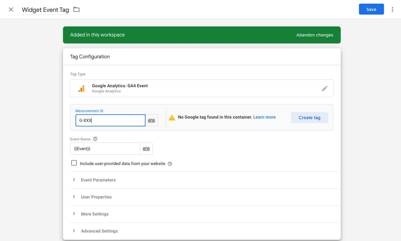 Configuring event parameters