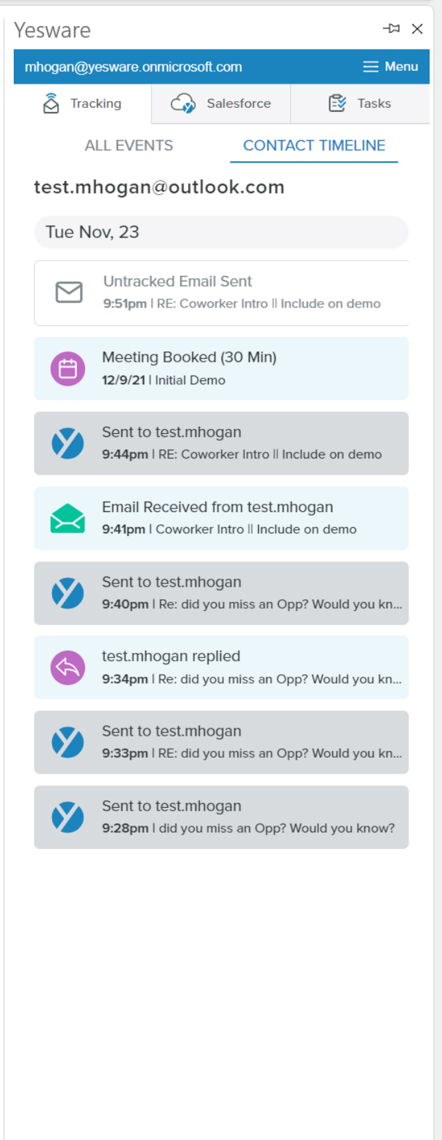 Contact Timeline in Outlook