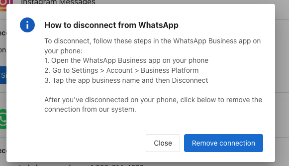 How to disconnect from WhatsApp modal with phone and platform steps